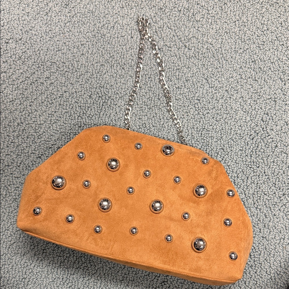 Studded Tan Suede Chain Bag